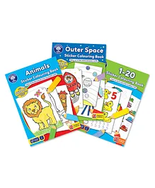 Orchard Toys Set of 3 Outer Space Animals and 1 to 20 Sticker Colouring Books - English