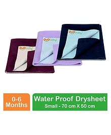 OYO BABY Anti-Piling Fleece Extra Absorbent Instant Dry Sheet, Baby Bed Protector, Waterproof Sheet, Small (70cm x 50cm), Pack of 3 - Dark Blue + Plum + Violet