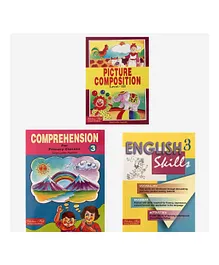English WorkBook Combo for Class 3 Comprehension Picture Composition & English Skills Vocabulary Grammar Book Set of 3 Books - English