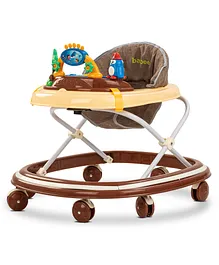 Baybee Round Foldable Activity Baby Walker with 3 Seat Height Adjustable Tray & Removeable Musical Toys Rattle - Brown