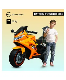 GetBest 12V R1 Battery Operated Ride on Electric Bike with Supporting Wheels Suspension Music and Lights - Orange