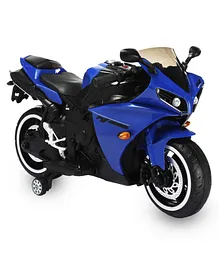 GetBest 12V R1 Battery Operated Ride on Electric Bike with Supporting Wheels Suspension Music and Lights - Metallic Blue