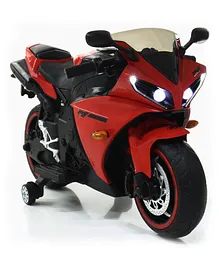 GetBest 12V R1 Battery Operated Ride on Electric Bike with Supporting Wheels Suspension Music and Lights - Metallic Red