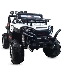 GetBest UTX 4X4 Big Wheeler Electric Rechargeable Jeep with Mic M3 Player Led Lights Suspension and Bluetooth Remote - White