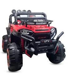 GetBest UTX 4X4 Big Wheeler Electric Rechargeable Jeep with Mic M3 Player Led Lights Suspension and Bluetooth Remote - Red