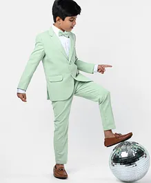 Robo Fry Woven Full Sleeves Solid Party Suit with Bow - Green