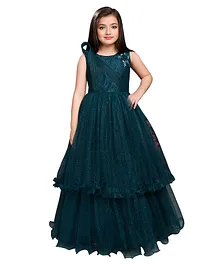 Betty By Tiny Kingdom Sleeveless  Floral Applique Embellished Glittery Party Gown - Blue