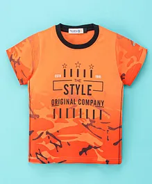 Noddy Half Sleeves The Style Text Printed Camouflage Tee - Orange