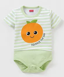 Babyhug 100% Cotton Half Sleeves Orange Print Onesie - Green