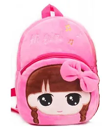 Frantic Premium Quality Soft design Pink Hi Girl Velvet Plush Bag for Kids - 14 Inches