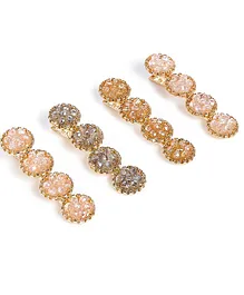 Yellow Chimes Pack Of 4 Diamond Applique Hair Pins - Multi Colour