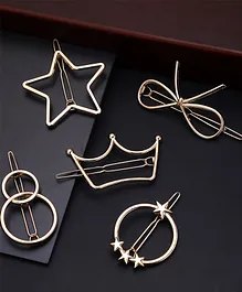 Yellow Chimes Set Of 5 Star & Bow With Crown Hair Pins - Golden
