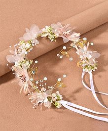 Yellow Chimes Pearl Detailed Corsage & Butterfly Embellished Tiara - White