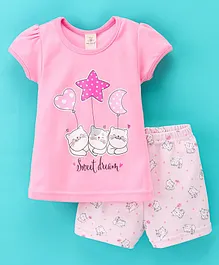 Baby Naturelle & Me Cotton Cap Sleeves Night Suit Kitten Print - Pink