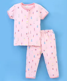 Baby Naturelle & Me Cotton Half Sleeves Night Suit Ice Cream Print - Pink