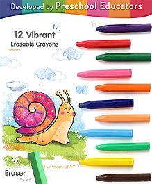 Intelliskills Erasable Crayons | Reusable Wipe and Clean Eraser & 12 Vibrant Colours | Non Toxic, Child Safe | Smooth, Non-Greasy & Break-Resistant | Educator Approved