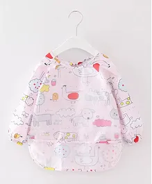 Thread Fairy Full Sleeves Washable Waterproof Baby Feeding Bibs Baby Bib Shirt with Pocket My Farm Small - Pink