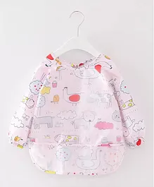 Thread Fairy Full Sleeves Washable Waterproof Baby Feeding Bibs Baby Bib Shirt with Pocket My Farm Medium - Pink