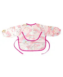 Thread Fairy Full Sleeves Washable Waterproof Baby Feeding Bibs Baby Bib Shirt with Pocket Unicorn Small - Pink