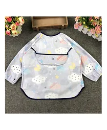 Thread Fairy Full Sleeves Washable Waterproof Baby Feeding Bibs Shirt with Pocket - Blue