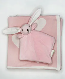 Thread Fairy Premium Super Soft & Warm Baby Blanket With Plush Toy - Pink