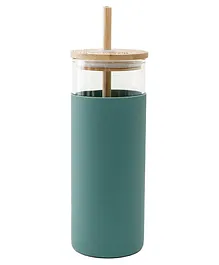 The Better Home Borosilcate Tumbler with Wooden Lid & Straw Green - 450ml