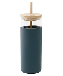 The Better Home Borosilcate Tumbler with Wooden Lid & Straw Grey - 450ml