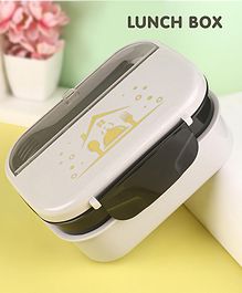 Multi Layered Plastic Lunch Box with Fork & Spoon - White