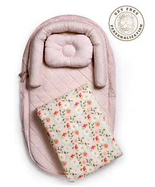 Baby Jalebi Extra Soft Organic Cotton Foldable Light Weight Ergonomic Design Super Soft Side Cushioning Fashionable Bed In A Bag Bundle with Inbuilt Mosquito Shield and Blanket Sayuri - Multicolour