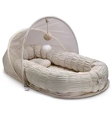 Baby Jalebi Personalized Sleep Cloud Baby Nest Baby Gadda Set With inbuilt Mosquito Net - Beige