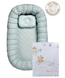 Baby Jalebi Personalized Sleep Cloud Bundle Baby Nest With inbuilt Mosquito Net and Blanket Baby Bedding Set - Mint Aqua