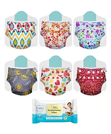 SuperBottoms Cloth Diaper and XtraHydrating Wipes 72 Pack Freesize and Reusable Diaper - Multicolour