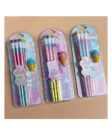 New Pinch Stylish Pencils Stationary Kit with Ice Cream Shaped Erasers Pack of 3 - (Color May Vary)