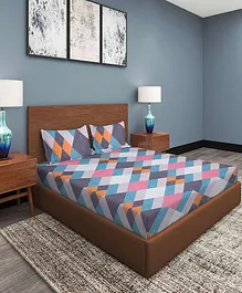Klotthe MultiColor 210 TC Geometric Cotton Blend Double Bed Sheet with 2 Pillow Covers - Multi