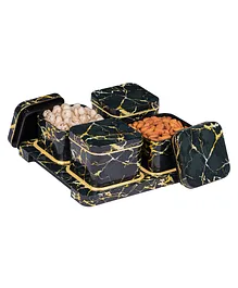 Selvel Unbreakable & Air Tight Dry Fruit Container Tray Set 430 ml Italian Square 4 pc Black