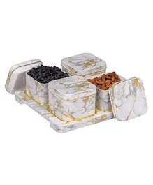 Selvel Unbreakable & Air Tight Dry Fruit Container Tray Set 430 ml Italian Square 4 pc White