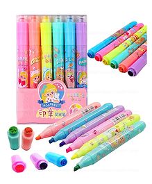 FunBlast Highlighter Chisel Pen with Stamp Art Set of 6  Multicolor