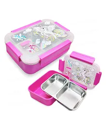 FunBlast Unicorn themed Compartment Lunch Box with Stainless Steel Case 550 ml - Pink