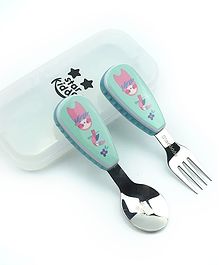 StarKiddo Star Fiends Stylish Stainless-Steel Spoon and Fork Set with Travel Case for Toddlers and Kids - Jungle Green