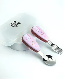 StarKiddo Unicorn Stylish Stainless Steel Spoon and Fork Set with Travel Case  -Baby Pink