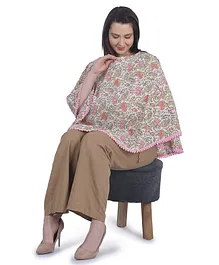 Mums Caress Floral Premium Cotton Nursing Cover - White