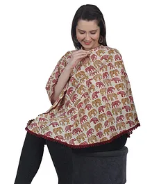 Mums Caress Elephant Design Premium Cotton Nursing Cover - Maroon