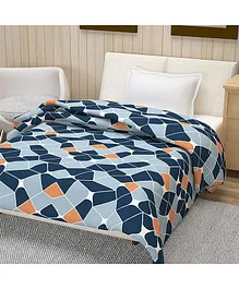 Divine Casa Cotton Cambric Fabric Floral Single Bed Cotton Reversible Dohar - Blue & Orange