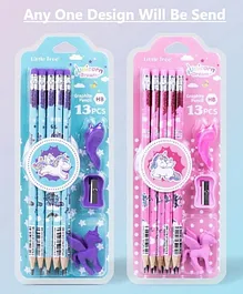 OPINA Unicorn Pencil Set with Sharpener Erasers and Pencil Cap - Colour May Vary