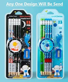 OPINA Space Pencil Set with Sharpener Erasers and Pencil Cap - Colour May Vary