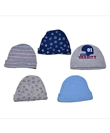 Kidofash Pack Of 5 Sports Theme Printed & Striped Caps - Grey