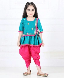 Kinder Kids Three Fourth Sleeves Embroidered Lace Detailed Kurta & Dhoti - Green & Pink