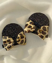 All Cute Things Set Of 2 Animal Print Sequinned Minnie Ear Hair Clips - Black Brown