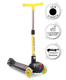 3 Wheel Foldable Kids Scooter with LED Lights and 4 Level Adjustable Handle Bar - Black and Yellow