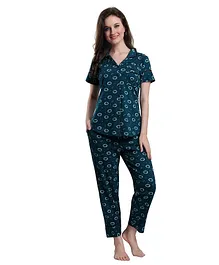 Piu Half Sleeves Lion Printed Hosiery Maternity Night Suit - Green